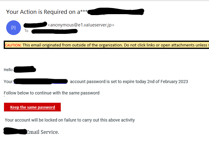 Phishing email – typical scam